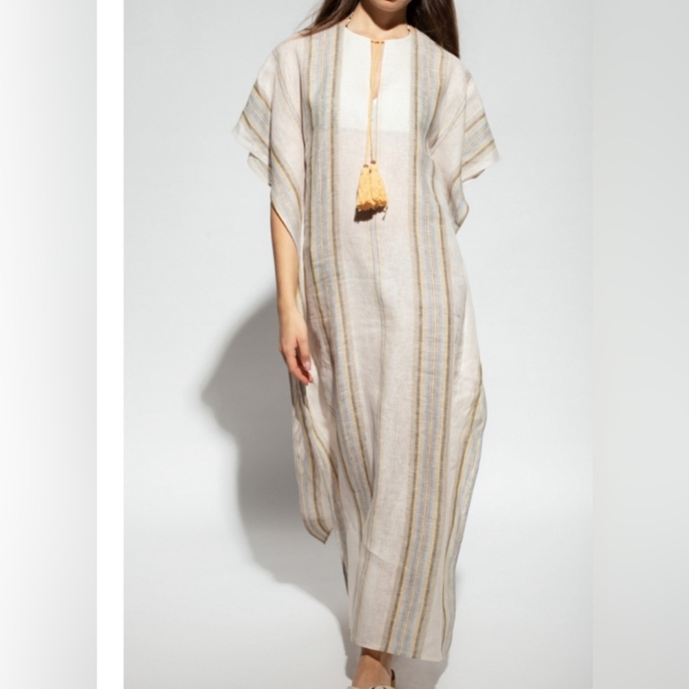 Tory Burch striped caftan. French cream multi.